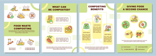 Wall Mural - Food waste composting brochure template. What can be composted. Flyer, booklet, leaflet print, cover design with linear icons. Vector layouts for magazines, annual reports, advertising posters
