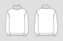 Turtleneck Sweater Vector Template. Men's Clothing. Front And Back View. Outline Fashion Technical Sketch Of Apparel.