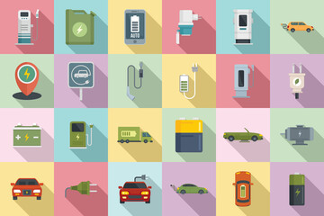 Wall Mural - Hybrid car icons set. Flat set of hybrid car vector icons for web design