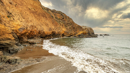 Rock formations at Rodeo Beach, California, USA, San Francisco Marine Headlands Recreation Area, beautiful landscape, California seaside.