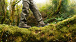 © Alberto Menendez/ADDICTIVE STOCK - Side view of legs of crop explorer in trekking boots standing on mossy ground in forest during summer adventure