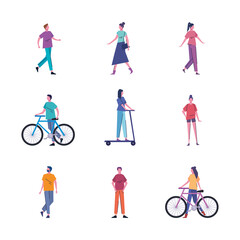 Canvas Print - young people practicing activities avatars characters vector illustration design