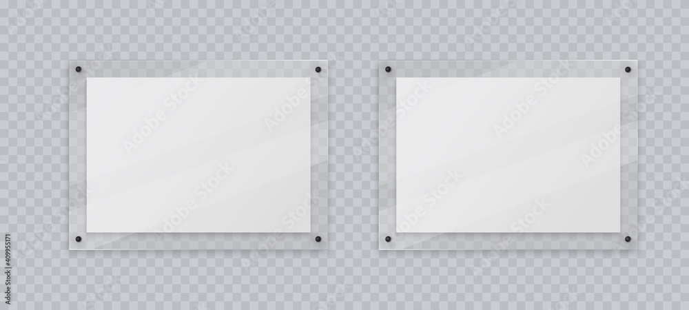 Download Acrylic Frame Mockup Two Horizontal Glass Plate For Poster Of Photo Realistic Mockup Isolated Hanging On Transparent Wall White Blank Banners On Plexiglass Display 3d Vector Illustration Wall Mural Viktoria Ngm