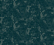© YuHusar - Seamless pattern - signs of the zodiac. Gold illustration of astrological signs on a green background. Magical illustrations of women and animals in the starry sky.