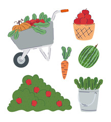 Sticker - bundle of fruits and vegetables farm products vector illustration design