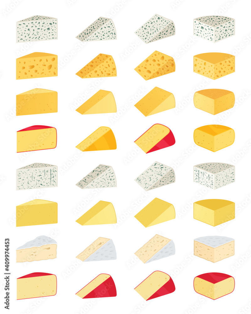 Cheese Types Vector Vector different types of cheese icons for dairies, farms, packaging ...