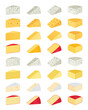 Vector different types of cheese icons for dairies, farms, packaging and groceries branding