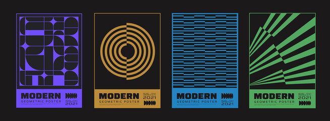 Poster - Abstract modern minimalist geometic posters set. Swiss design placards vector design.