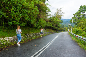 Wall Mural - Mountain serpentine asphalt road in the Asian mountain jungle