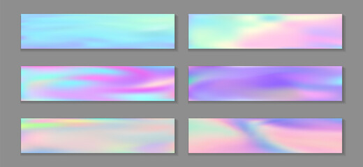 Canvas Print - Holographic surreal flyer horizontal fluid gradient mermaid backgrounds vector collection.