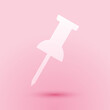 © mingirov - Paper cut Push pin icon isolated on pink background. Thumbtacks sign. Paper art style. Vector.