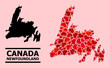 © Sergey - Love pattern and solid map of Newfoundland Island on a pink background. Collage map of Newfoundland Island is formed with red hearts. Vector flat illustration for love concept illustrations.