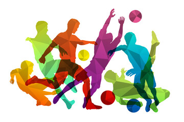 Soccer players silhouettes with ball