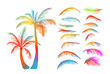 multicolored Palm trees. Palm leaves. Vector illustration