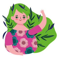 Wall Mural - cute woman with leaves in hair cartoon