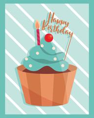 Poster - birthday cupcake cream fruit and lettering