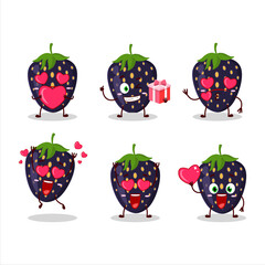 Sticker - Black strawberry cartoon character with love cute emoticon