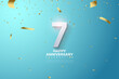 7th Anniversary with 3D numerals illustration on sky blue background.