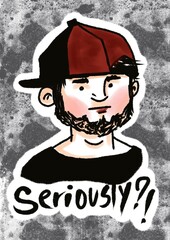 Sticker - cute young man in cap cartoon character. seriously?!