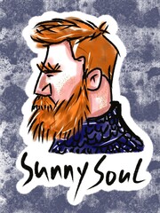 Wall Mural - young handsome brutal bearded man in profile. sunny soul