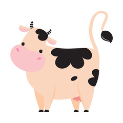 Sticker - Cute Baby Cow, Adorable Funny Farm Animal Cartoon Character Vector Illustration