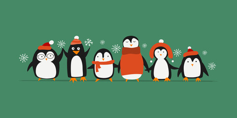 Wall Mural - Funny Penguins family. Sketch for your design