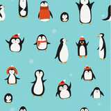 Fototapeta Pokój dzieciecy - Funny Penguins family. Seamless Pattern for your design