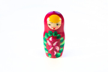 Close-up matryoshka isolated on white background, photo for design