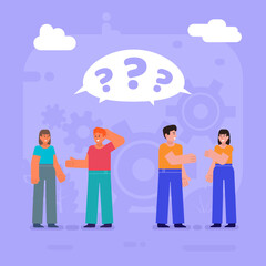 Group of people chat, talk, discuss. Frequently asked questions, customer support concept. Modern vector illustration