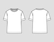 T-shirt round neck. Oversize fit, rolled up sleeve. Vector technical sketch
