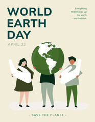 Wall Mural - World earth day poster with people holding globe