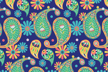 Bright Blue Paisley Pattern Background Illustration