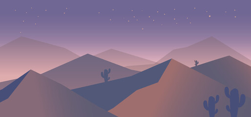 Wall Mural - Cartoon desert landscape in flat style. Design element for poster, card, banner, flyer. Vector illustration