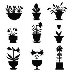 Poster - Vector illustrations of silhouette flowers icon set