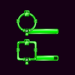 Wall Mural - green skull game ui border frame with level and progress bar for gui asset elements vector illustrat