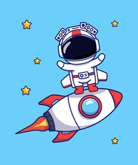 Wall Mural - Cute astronaut standing on a rocket