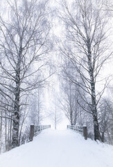  Scenic winter landscape with snowy road at daytime in Finland