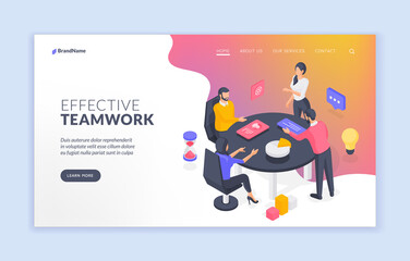 Wall Mural - business team working with data effectively. isometric vector illustration