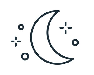 Wall Mural - simple weather icon with half moon or waning crescent with stars in clear sky. symbol of night time 