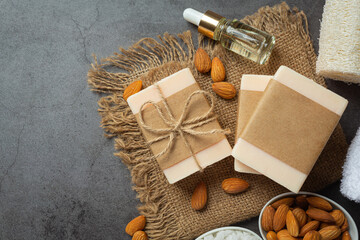 Handmade soap almond on dark background