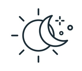 Wall Mural - simple icon in line art style with sun and half moon. change of day and night concept. linear flat v