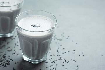 Soy milk mix black sesame on dark background