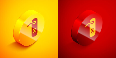 Sticker - Isometric Door handle icon isolated on orange and red background. Door lock sign. Circle button. Vector.