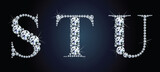 Fototapeta  - Diamond alphabet letters. Stunning beautiful S, T, U, jewelry set in gems and silver. Vector eps10 illustration.