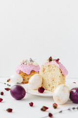 Wall Mural - Easter cake and egg Pysanka on a white background