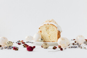 Wall Mural - Easter cake and egg Pysanka on a white background