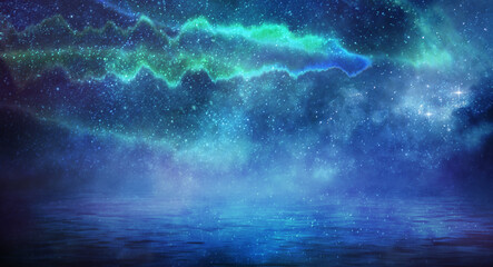 Wall Mural - northern lights aurora borealis over the sea