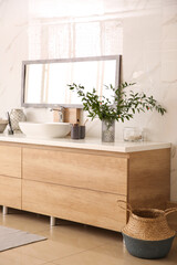 Canvas Print - Modern bathroom interior with stylish mirror and vessel sink