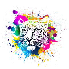 Wall Mural - hand drawn tiger  with colorful splashes