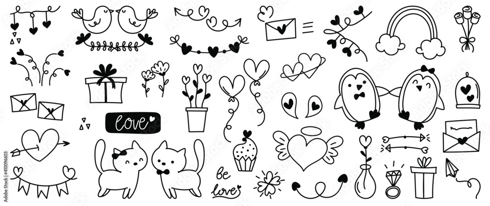 Cute valentines day doodle vector set. Hand drawn fashion elements for ...